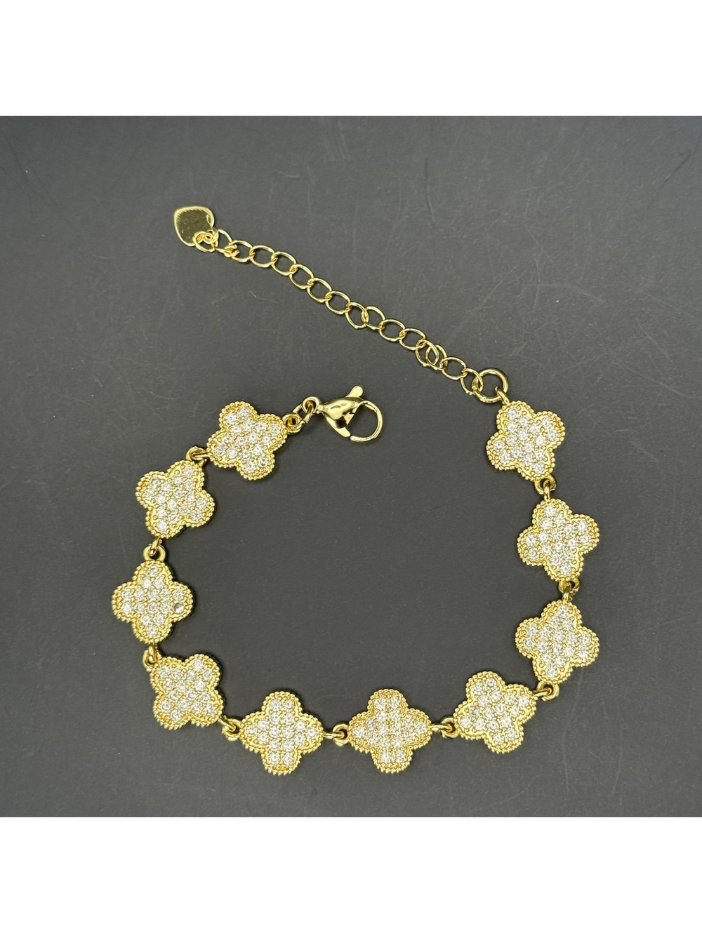 candy+clover gold pave crystal clover gold tone station bracelet